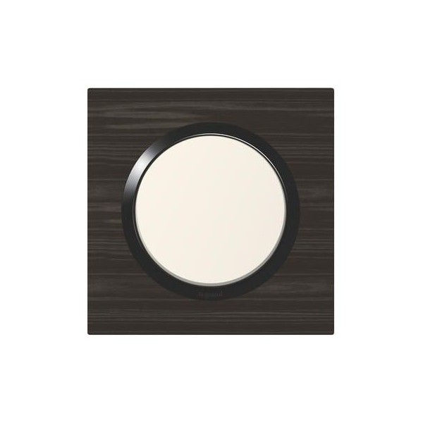 Plaque de finition simple carrée effet bois ébène avec bague noire brillante Legrand Dooxie Réf: 600881