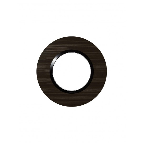 Plaque de finition ronde effet bois ébène avec bague noire brillante Legrand Dooxie Réf: 600979