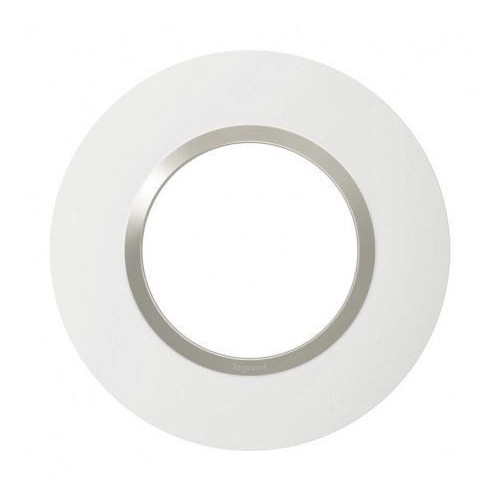 Plaque de finition ronde blanc mat avec bague Plume brillante Legrand Dooxie Réf: 6009711