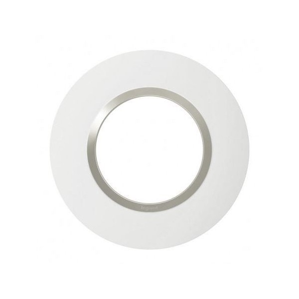 Plaque de finition ronde blanc mat avec bague Plume brillante Legrand Dooxie Réf: 6009711