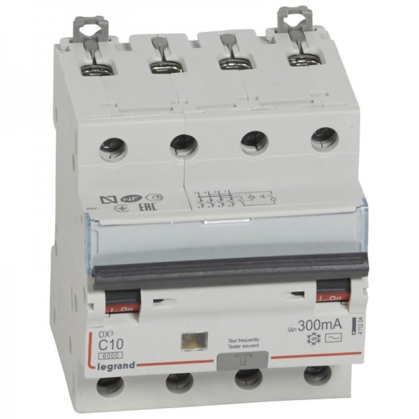 Disjoncteur différentiel 10A type AC 300mA DX3-6000 10kA vis / vis Legrand Réf: 411204