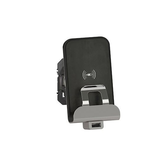 Chargeur sans fil à induction + chargeur USB type A finition métallisée Legrand Dooxie Réf: 600348