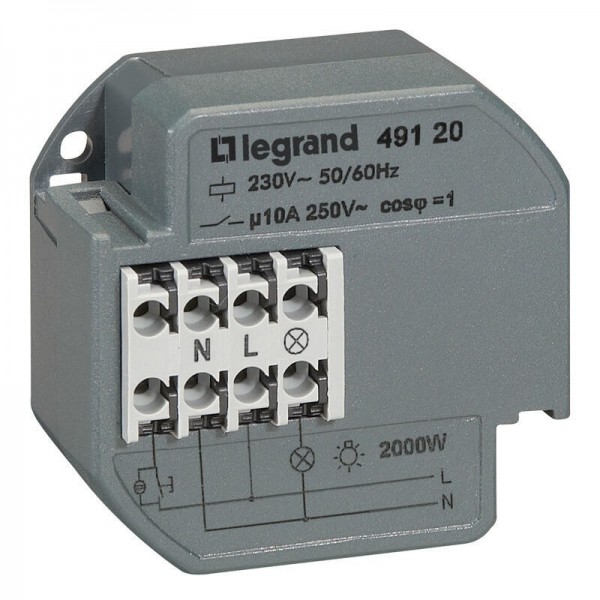 Télérupteur unipolaire 10AX 230V~ 50Hz à 60Hz intensité maximum acceptée 50mA Legrand Réf: 049120