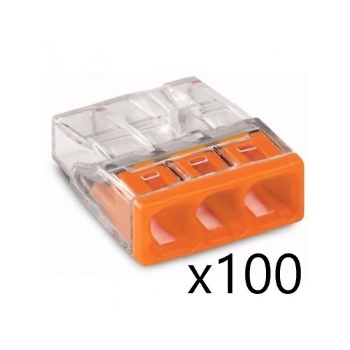 Bornes pour Boîtes de Dérivation COMPACT (x100) pour conducteurs rigides - 3x2,5mm² - WAGO - Réf. 2273-203