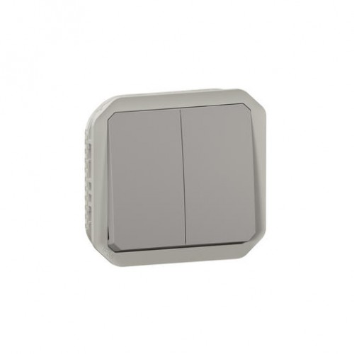 Commande double interrupteur ou poussoir Plexo composable gris Legrand Réf. 069525L