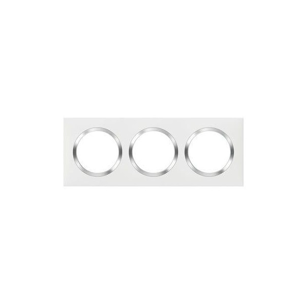 Plaque de finition carrée 3 postes blanc avec bague effet Chrome Dooxie Legrand Réf. 600843